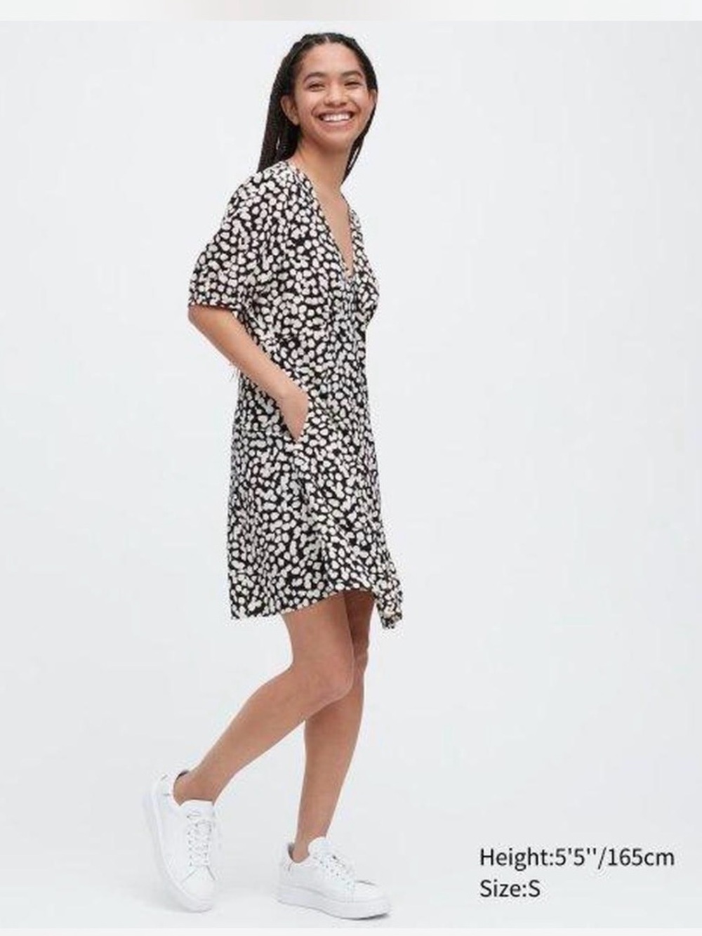 Uniqlo black and white polka dot dress medium